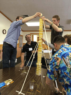 Teams were tasked with building the tallest structure out of spaghetti and masking tape. This is the winning structure! Teams were tasked with building the tallest structure out of spaghetti and masking tape. This is the winning structure!