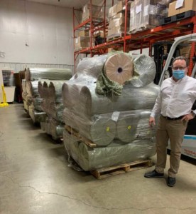 Kevin Pickett, Marian Medical Manufacturing Specialist, stands with the raw material that is ready for the nasal screen production as volumes ramp up in 2020. Kevin Pickett, Marian Medical Manufacturing Specialist, stands with the raw material that is ready for the nasal screen production as volumes ramp up in 2020.