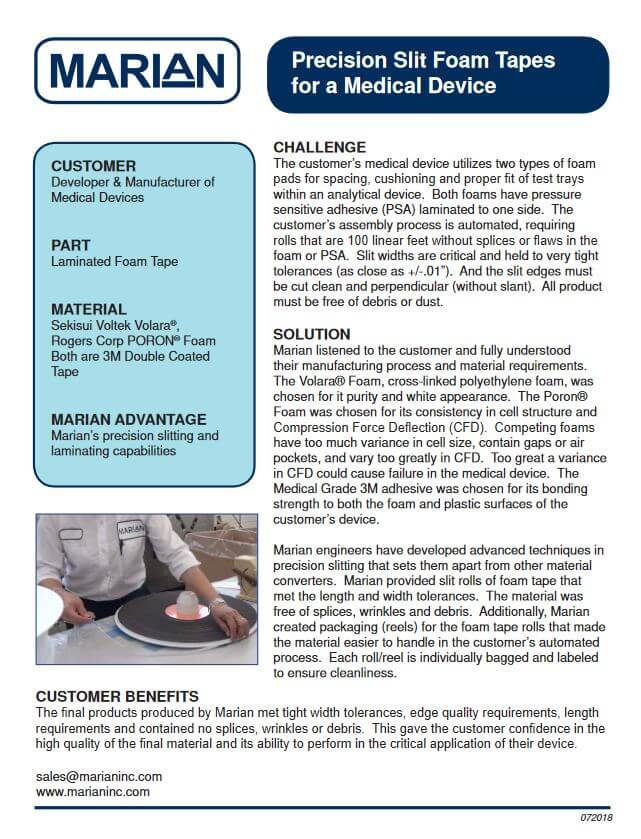 Click to show details - MedDeviceSlitFoamTapes_AppStory Medical Application Success Story